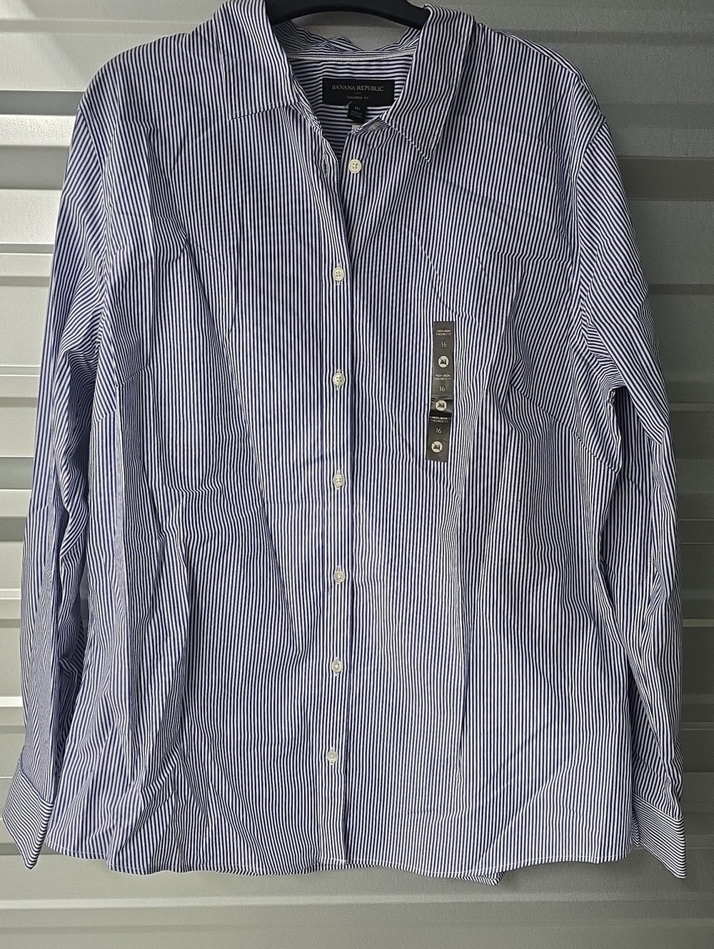 Banana Republic Women’s Blue and White Stripe Button-Down Shirt